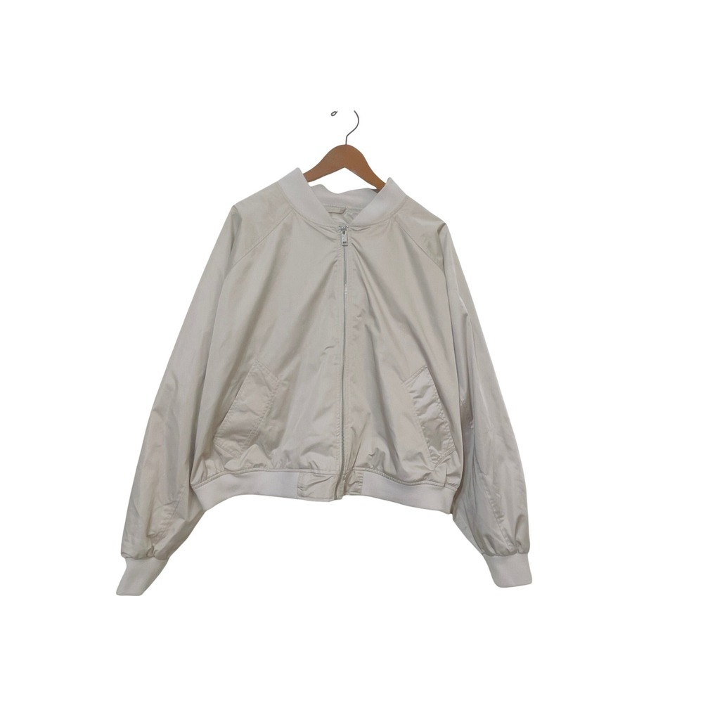 YPB Your Personal Best Womens Bomber Jacket XL Cream Athletic Full Zip Cropped